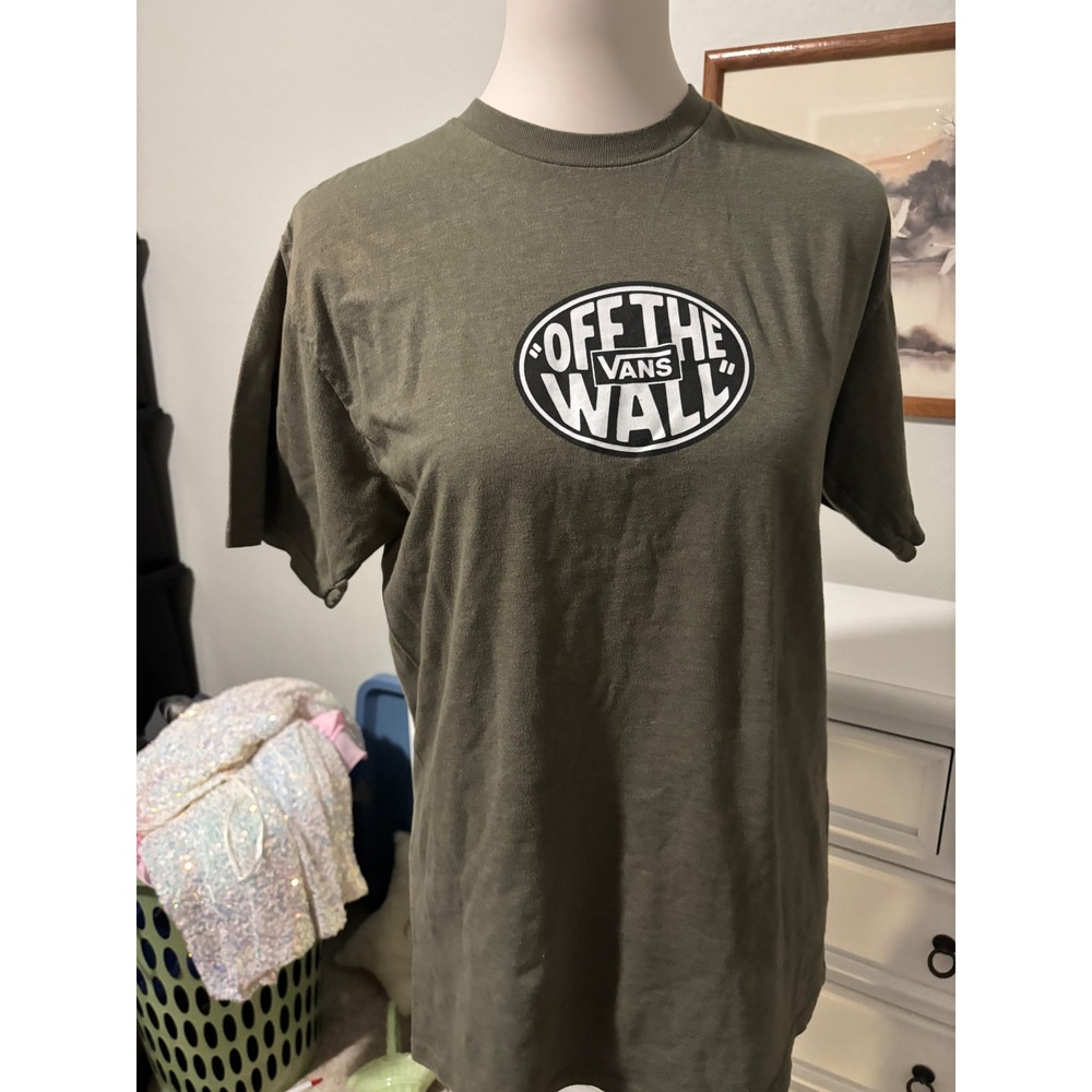 Vans Off The Wall Graphic Tee Olive Green Skater Streetwear Shirt Mens Medium